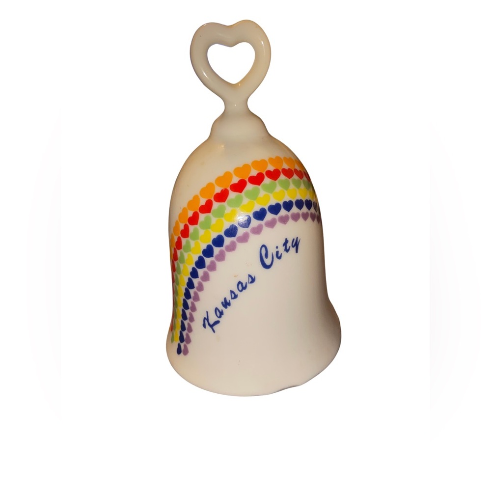 Kansas City Souvenir Bell Made in‎ Japan Rainbow Hearts Porcelain
